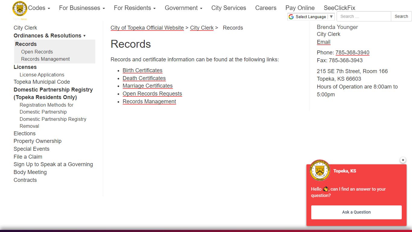 Records | City Clerk - topeka.org